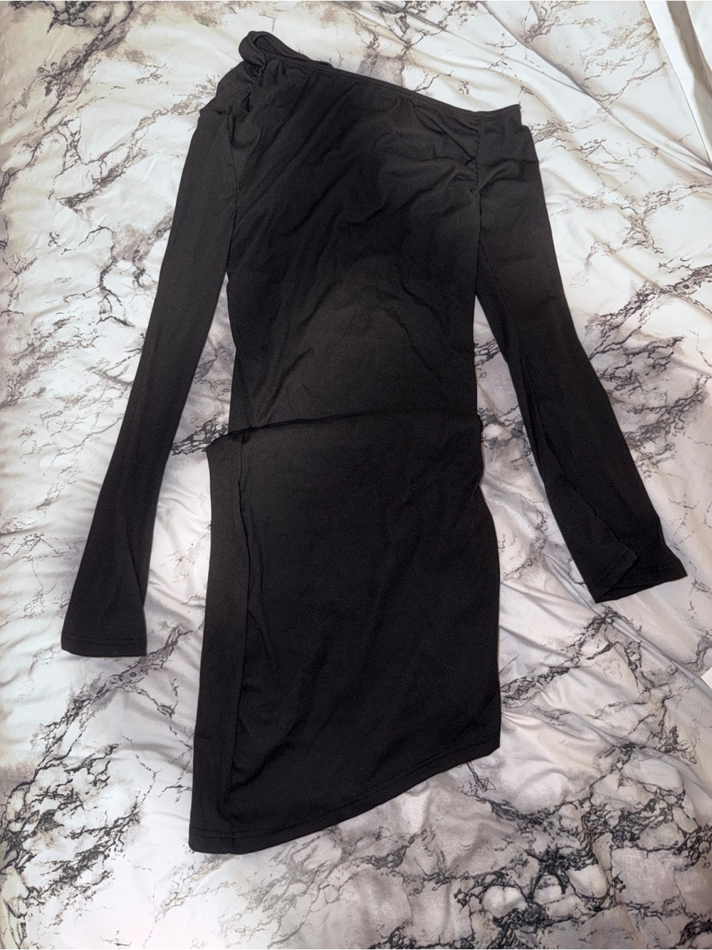 SHEIN Black One-Shoulder Asymmetrical Long-Sleeve Dress